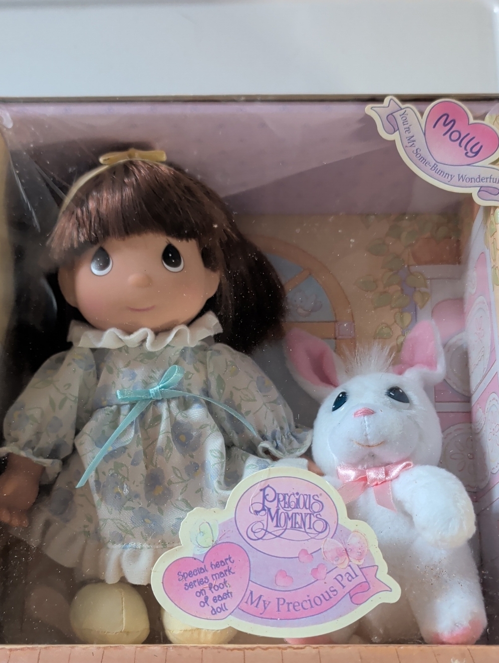 Precious Moments Molly Doll with White Bunny Plush - Pink, Cream & Blue Accents